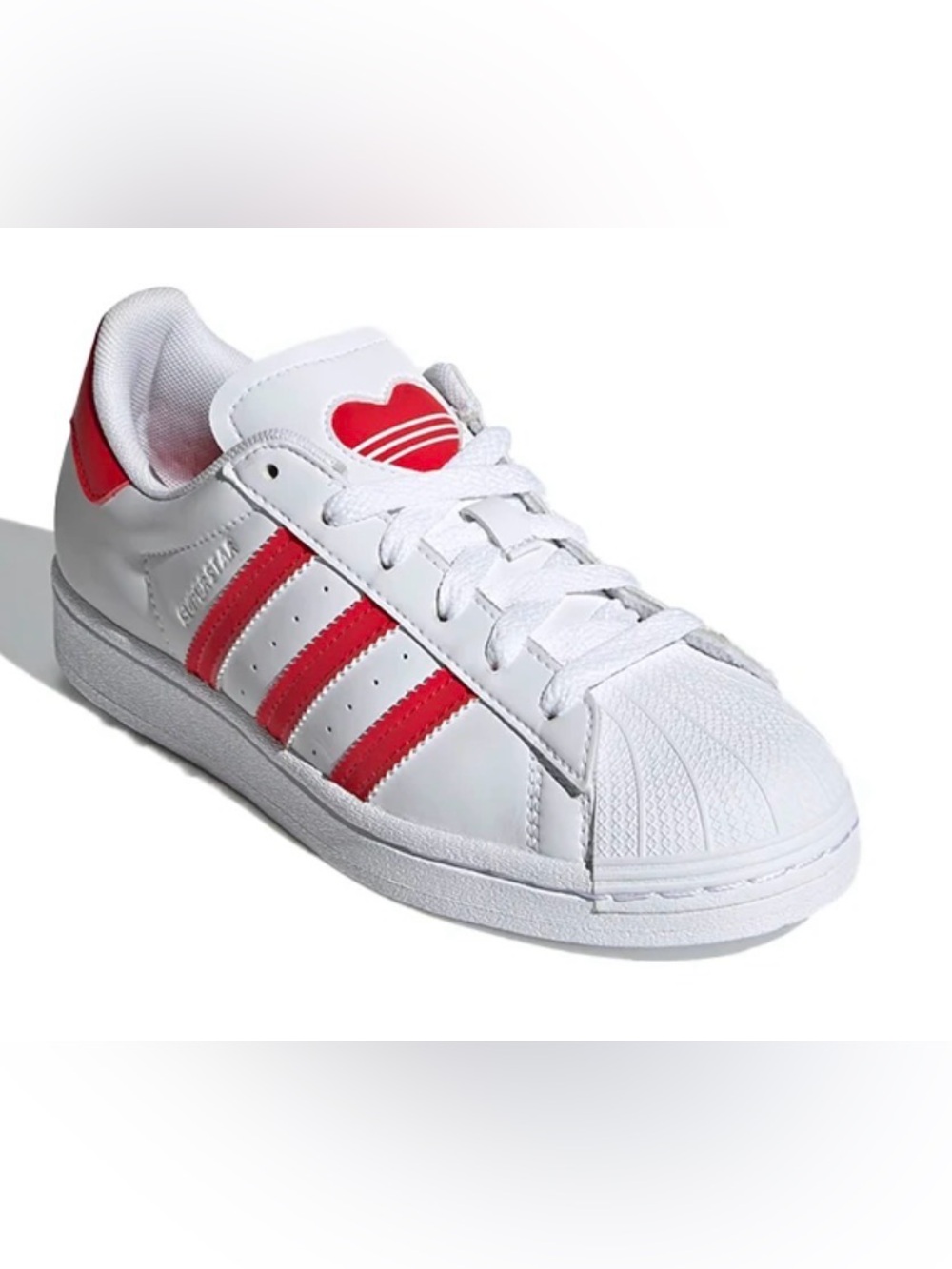 Adidas Superstar J White with Vivid Red Rate Heart on Tongue New In Box